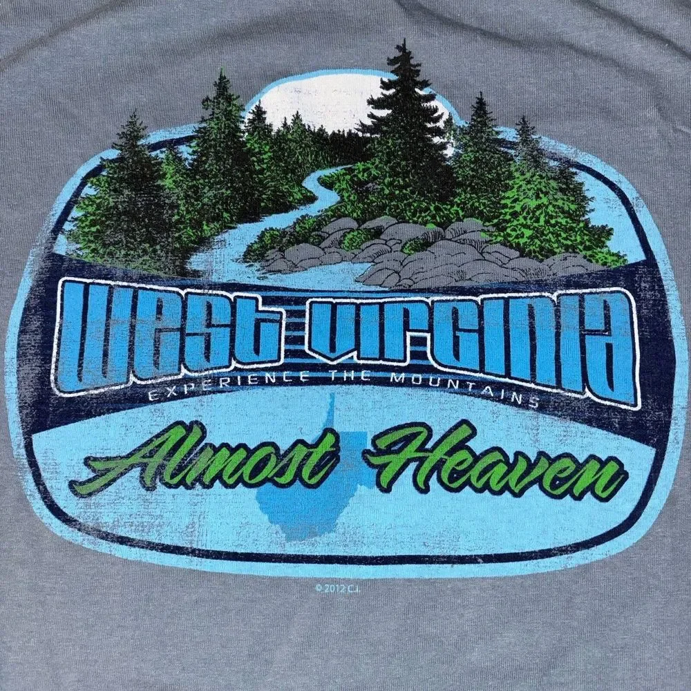 Retro West Virginia Almost Heaven Graphic T Shirt‎ Bayside Made in USA Adult Med